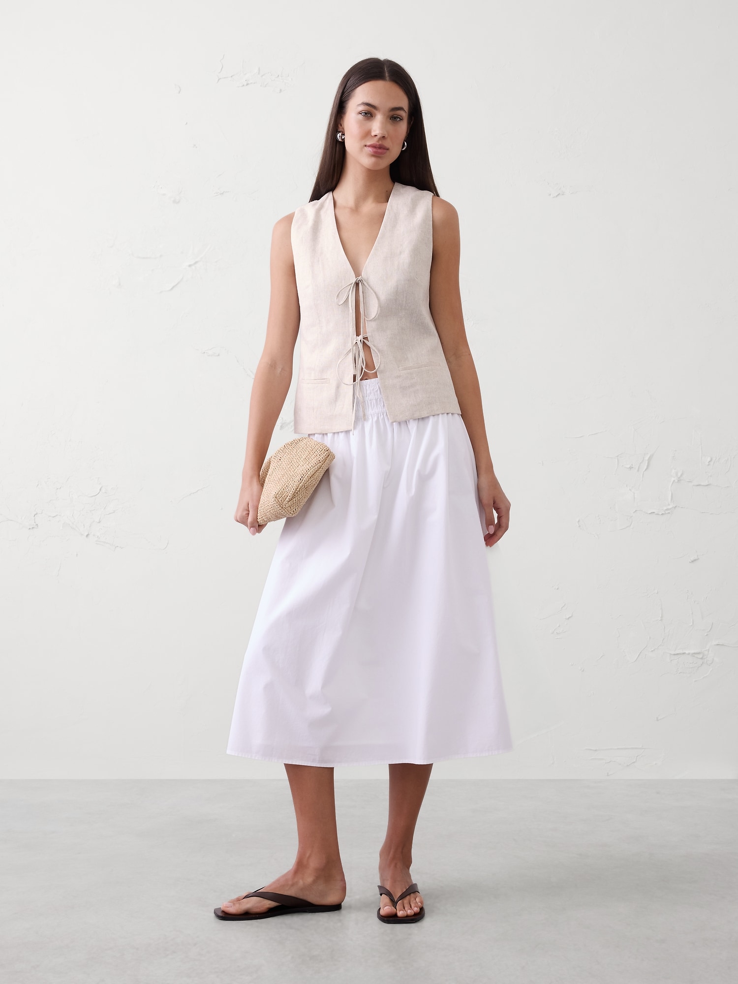Linen-Blend Tie-Front Vest