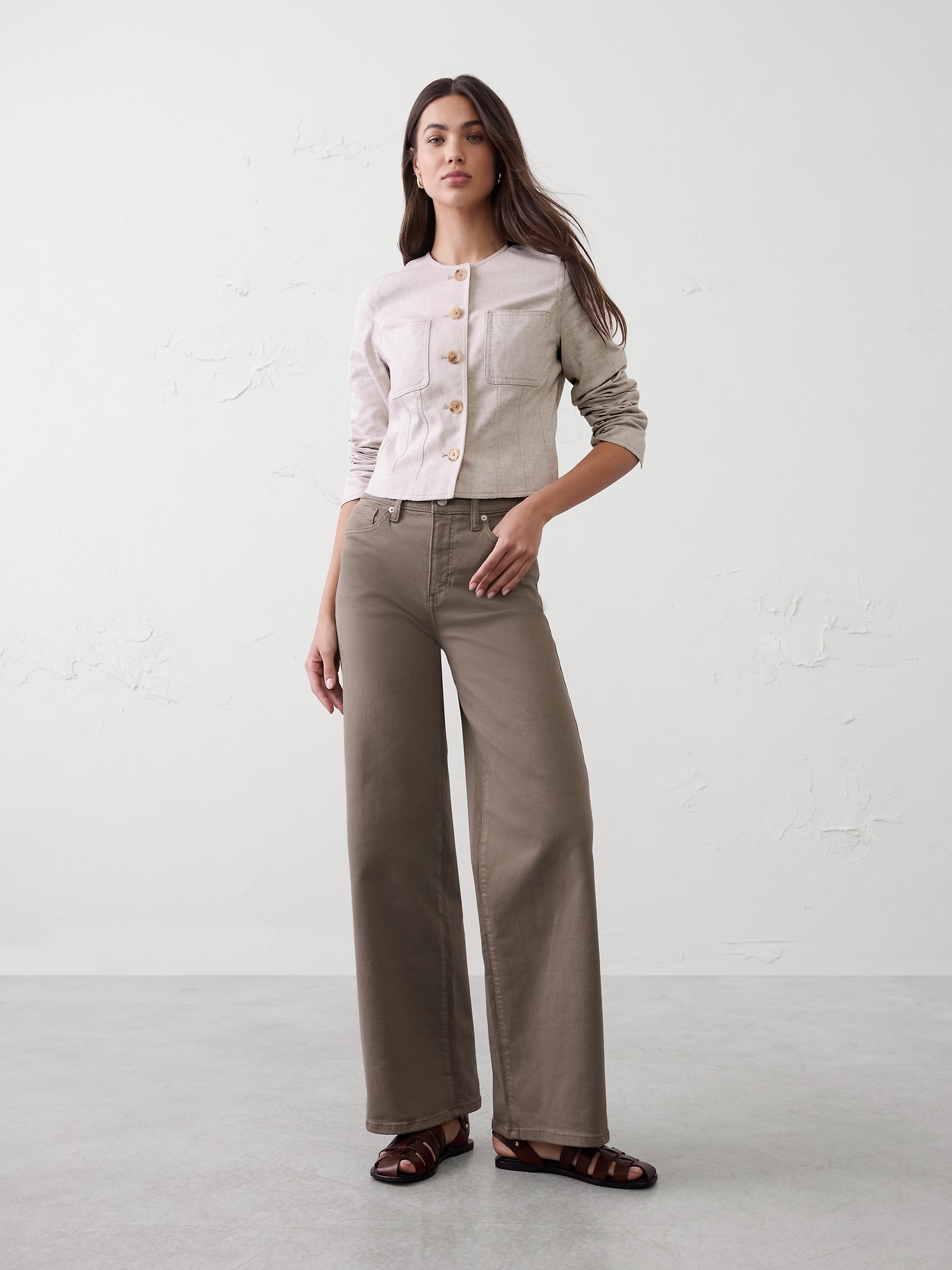 Linen-Blend Tailored Cropped Jacket