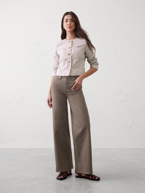 Linen-Blend Tailored Cropped Jacket