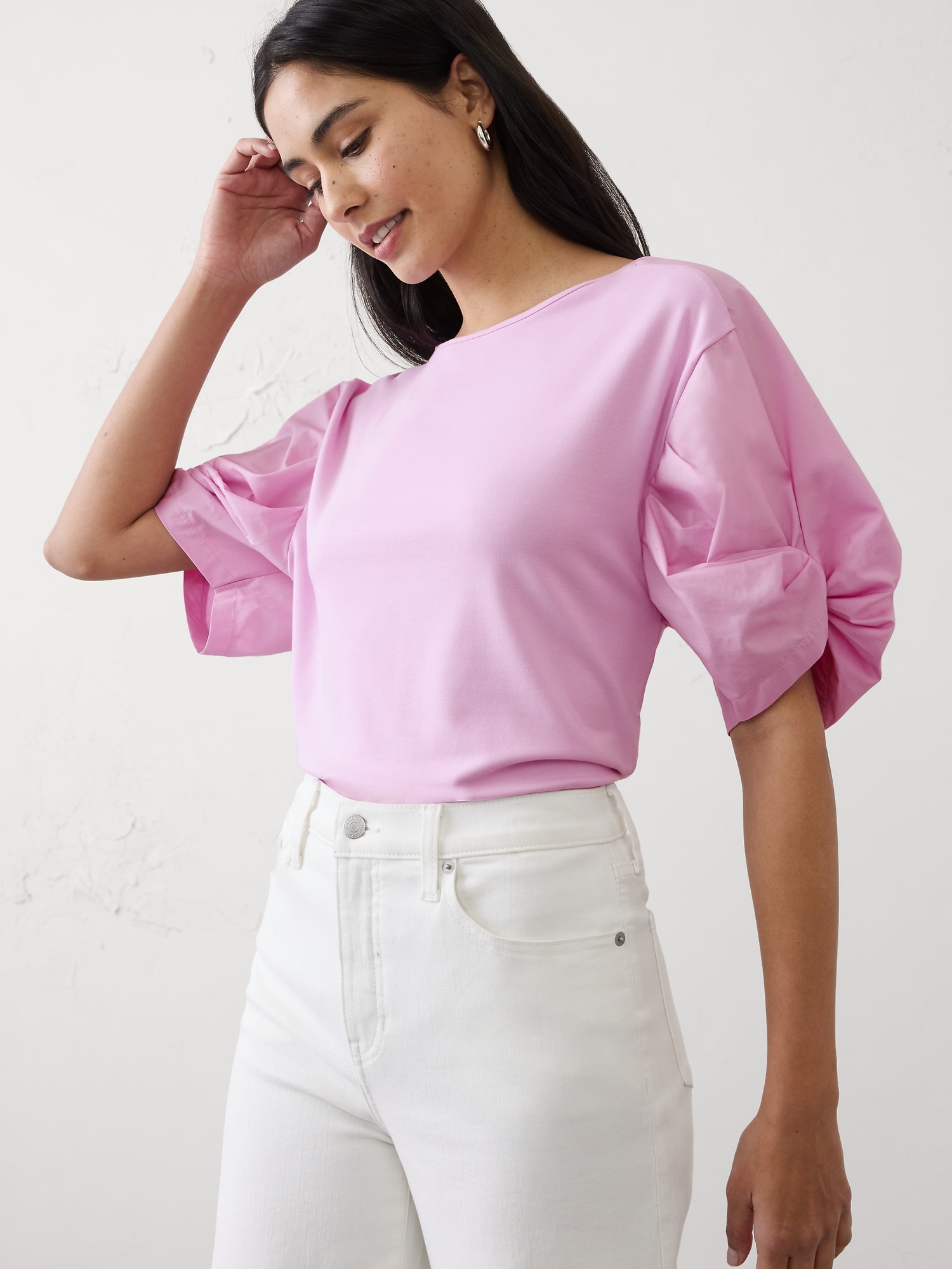 Mixed Media Volume-Sleeve Top