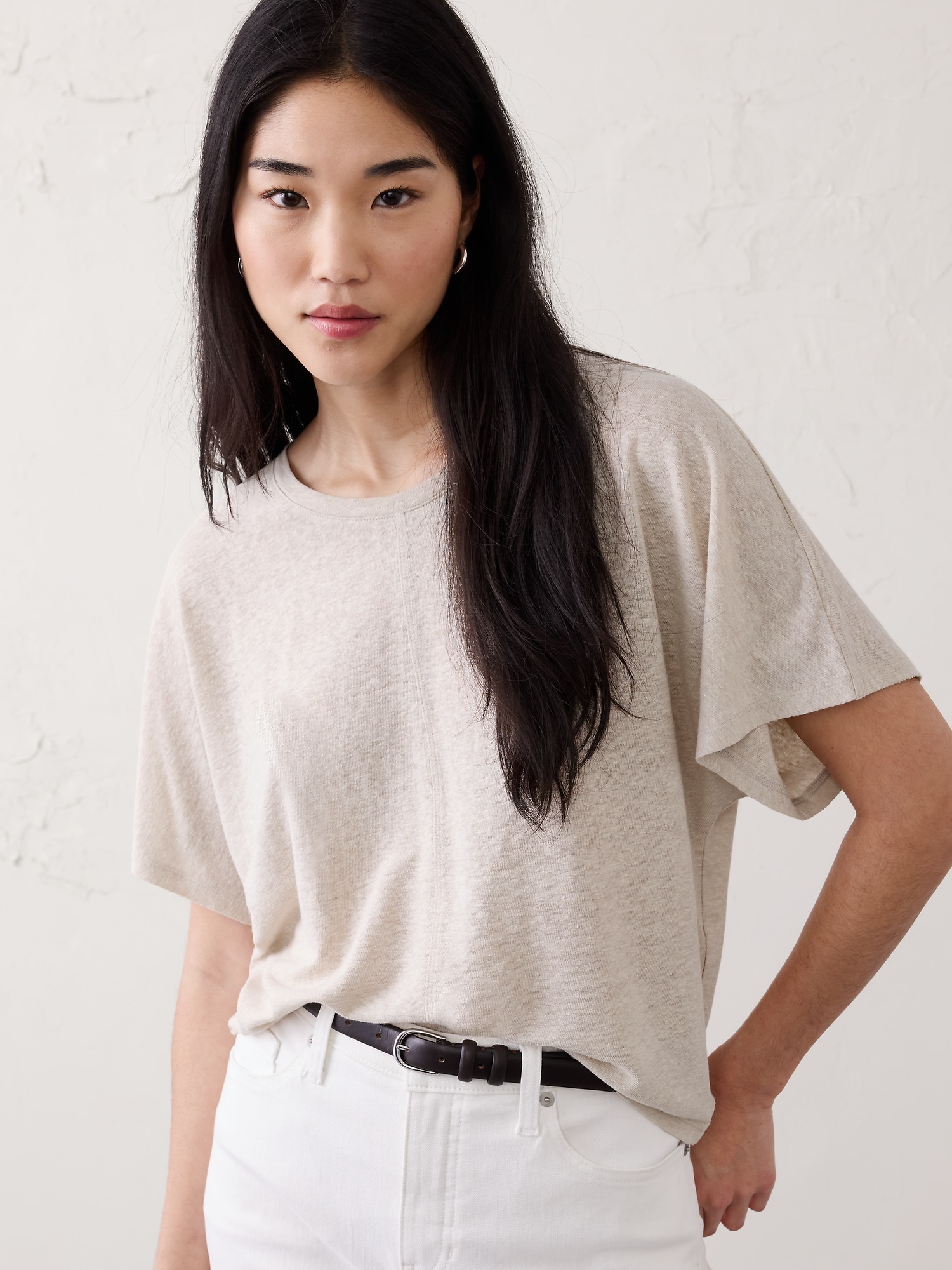 Linen-Blend Dolman-Sleeve T-Shirt