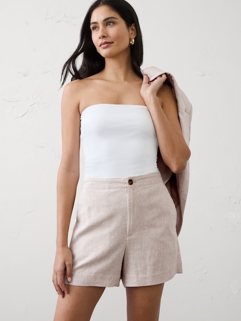 SHORT À TAILLE HAUTE EN MÉLANGE DE LIN