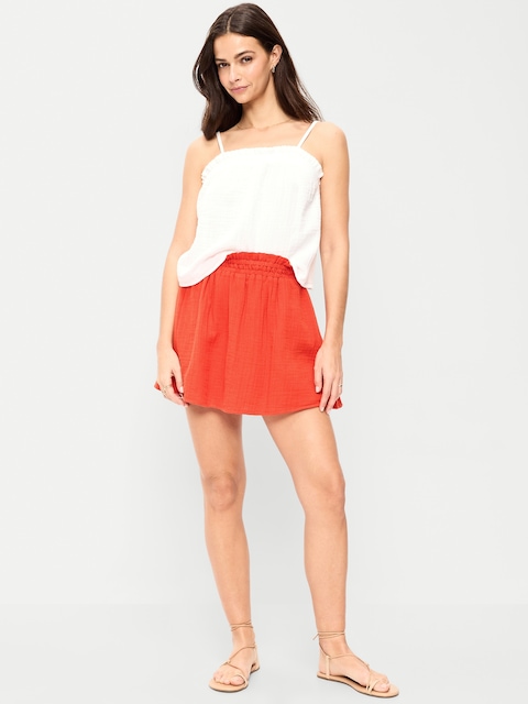 Crinkle Gauze Ruffle Waist Mini Skort