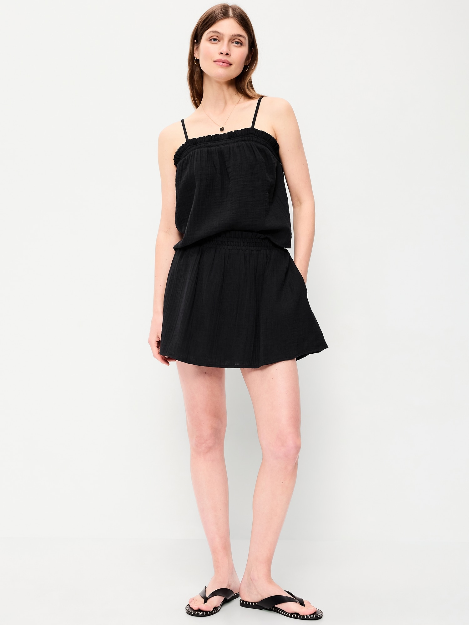 JUPE-SHORT COURTE EN GAZE FROISSÉE À TAILLE VOLANTÉE