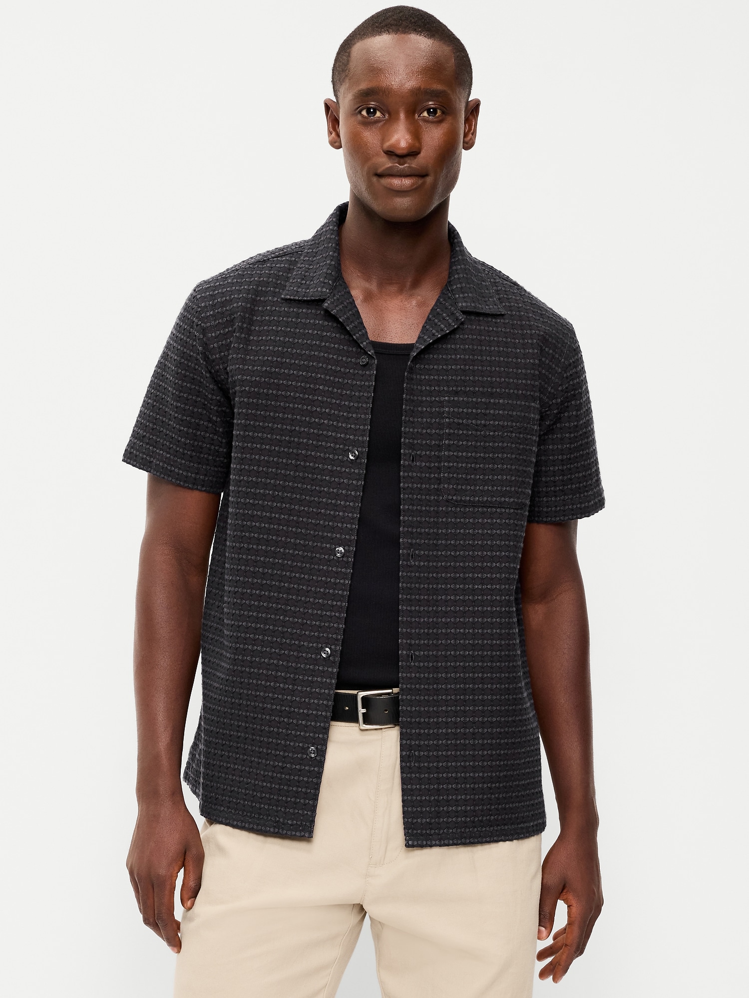 CHEMISE DE VACANCES EN JACQUARD TEXTURÉ À MANCHES COURTES