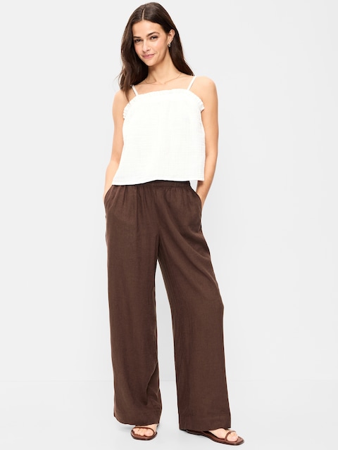 High-Waisted Linen-Blend Super Wide-Leg Pants