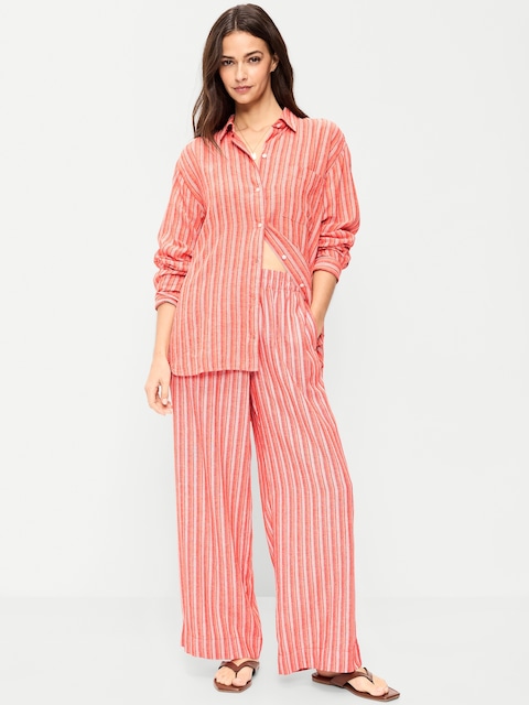 High-Waisted Linen-Blend Super Wide-Leg Pants