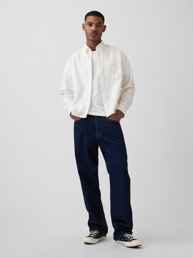 リラックスフィット クロップド ストレートヘム GAPロゴ オックスフォードシャツ-1