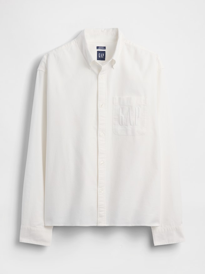 リラックスフィット クロップド ストレートヘム GAPロゴ オックスフォードシャツ-4