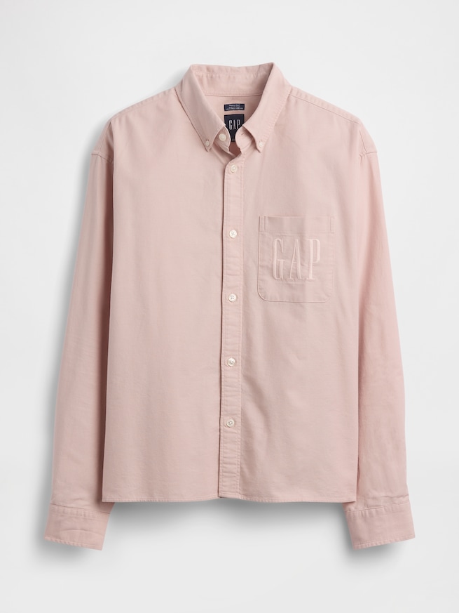 リラックスフィット クロップド ストレートヘム GAPロゴ オックスフォードシャツ-4
