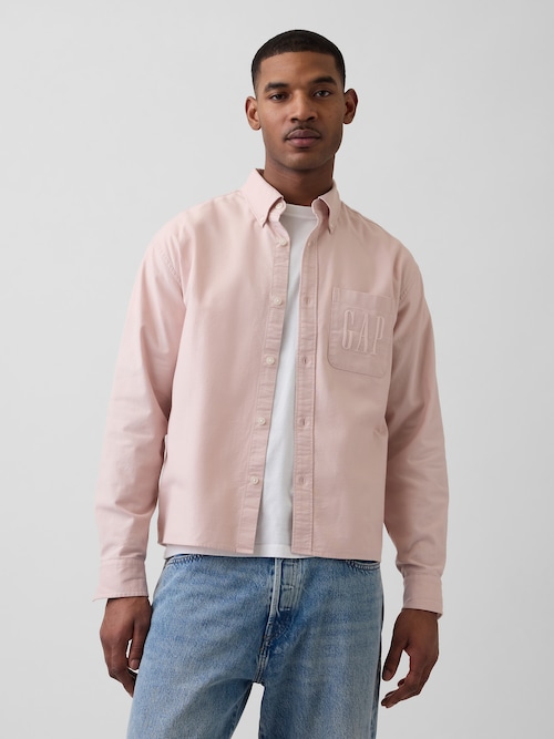 リラックスフィット クロップド ストレートヘム GAPロゴ オックスフォードシャツ