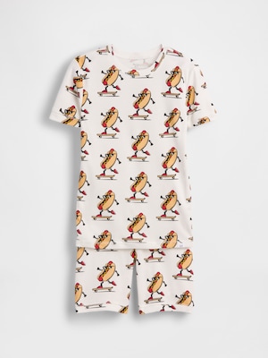 オーガニック ブラッシュドコットン ホットドッグ ショートパンツパジャマセット (キッズ)