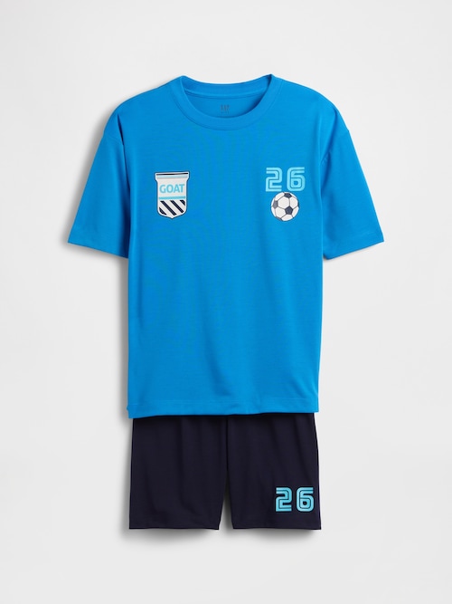 リサイクル オーバーサイズ サッカー ショートパンツパジャマセット (キッズ)