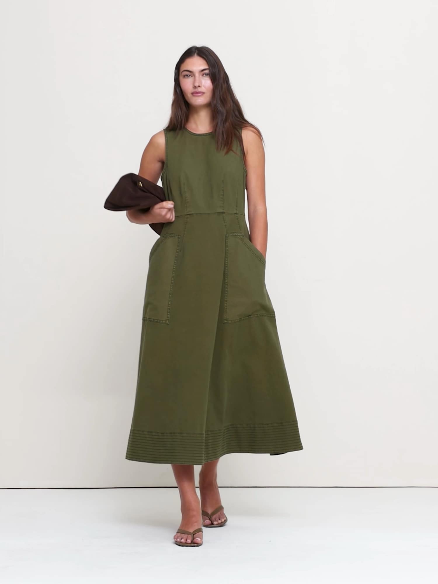 コットン キャンバス  ユーティリティポケット マキシドレス-4