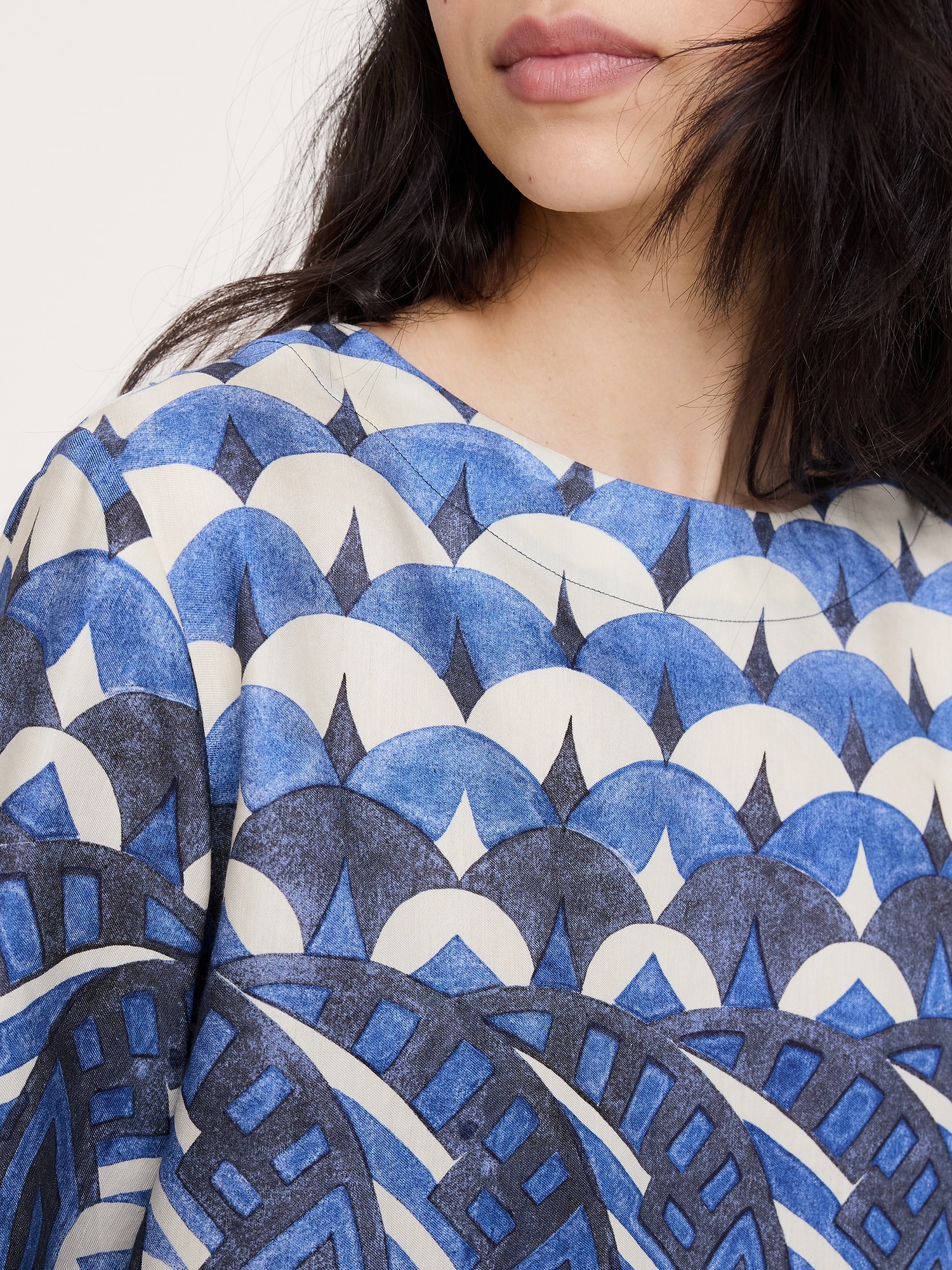 ビスコース リネン ボートネック クロップド トップス-2