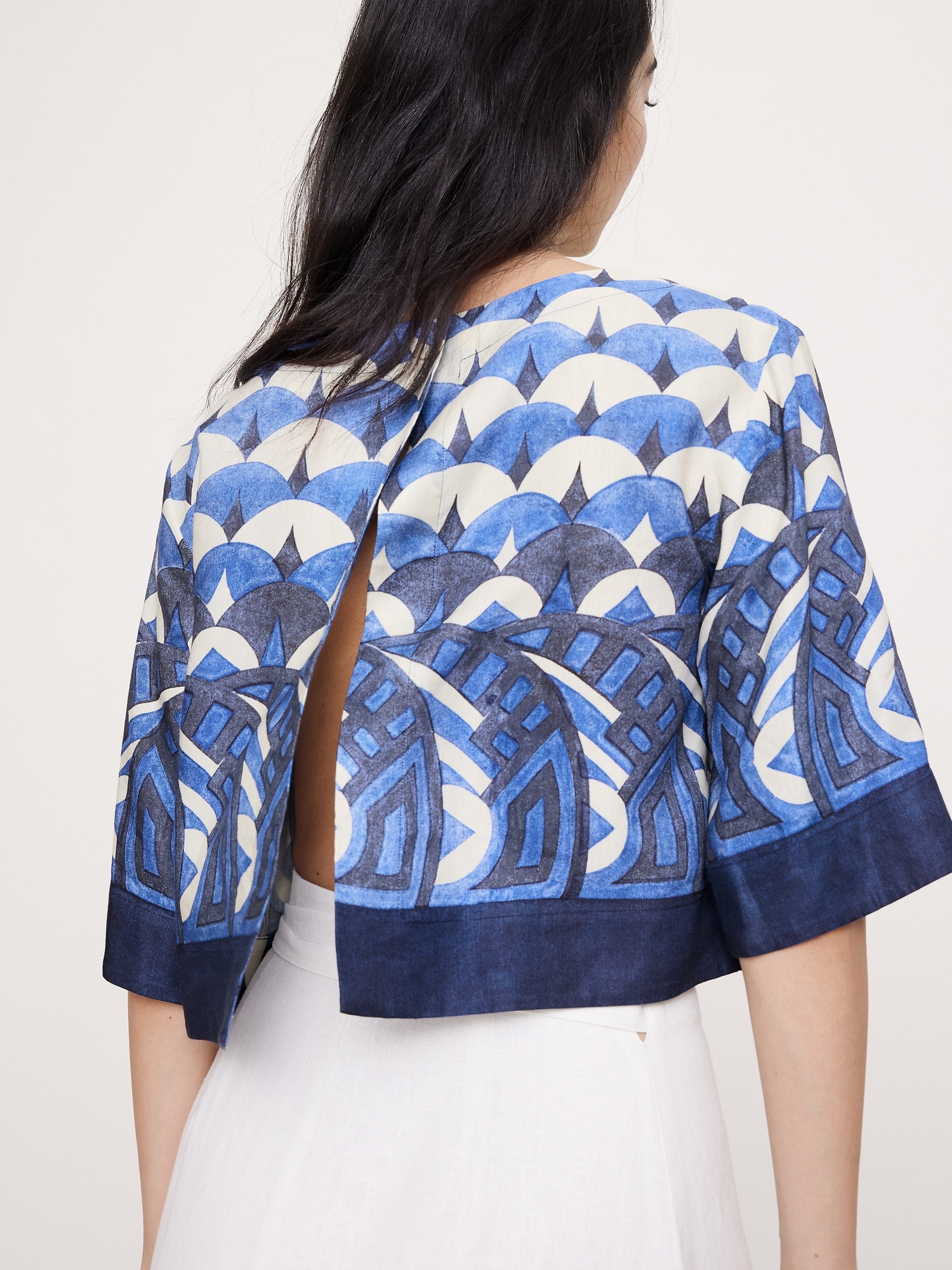 ビスコース リネン ボートネック クロップド トップス-1