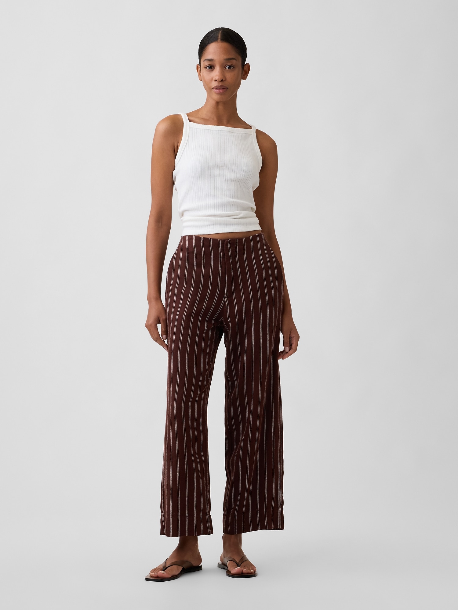 High Rise Linen-Blend Straight Crop Pants