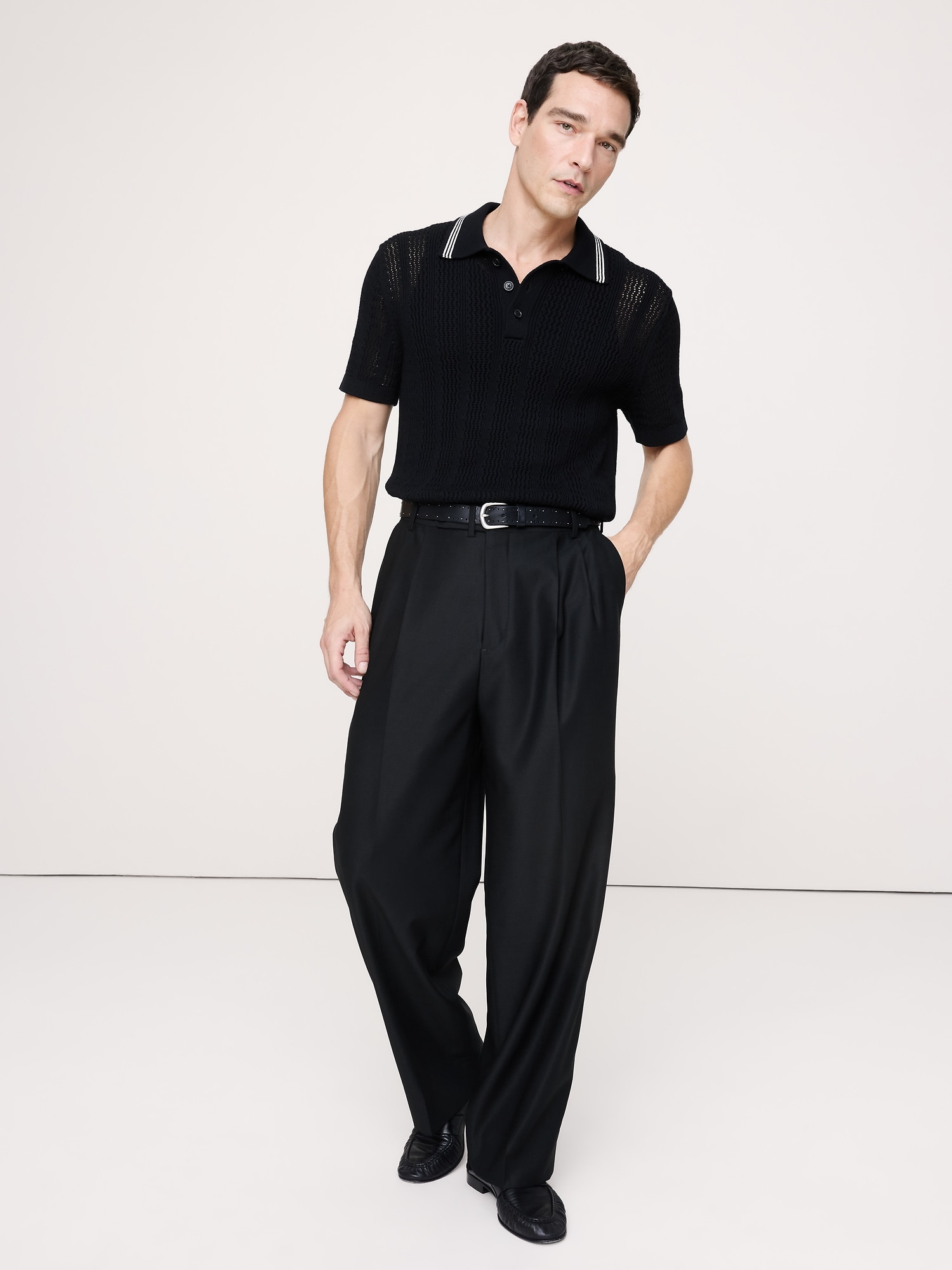 CHANDAIL À COL POLO EN COTON À TEXTURE ACCORDÉON