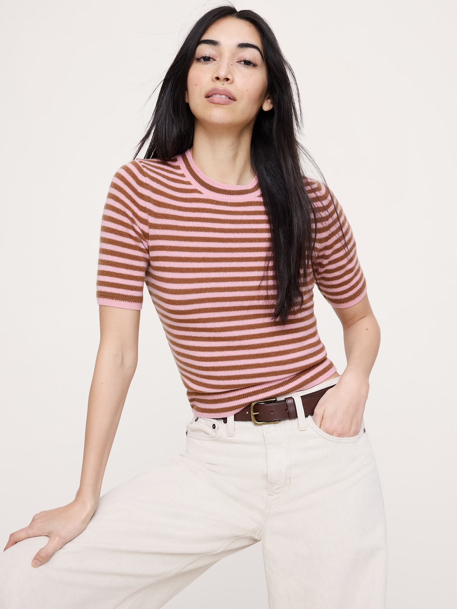 CHANDAIL À MANCHES COURTES EN CACHEMIRE LÉGER