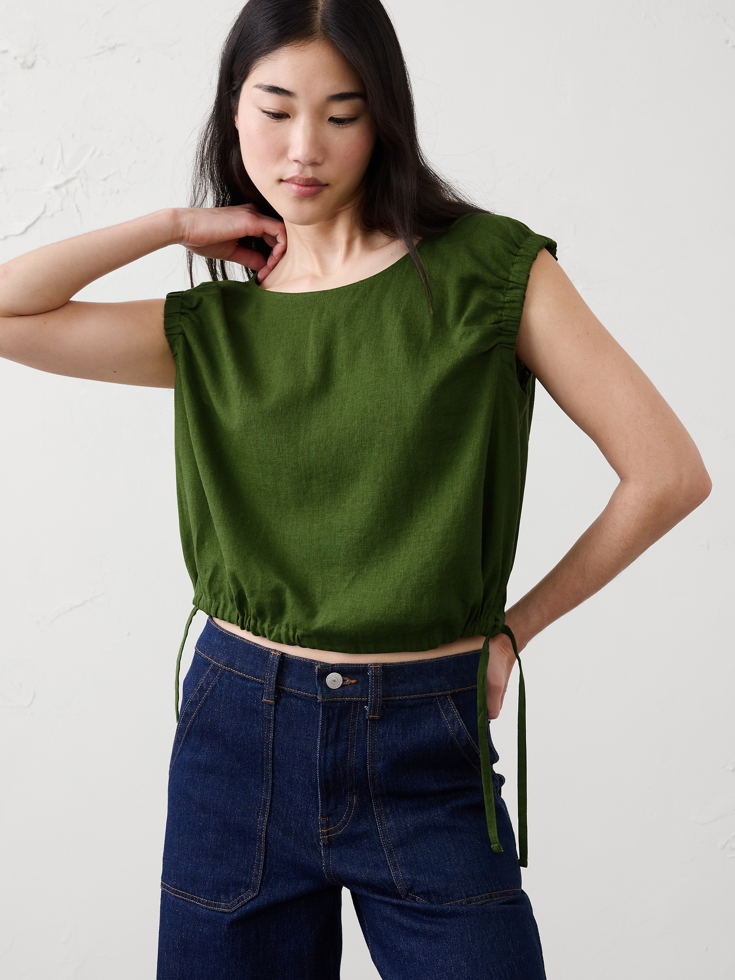 Linen-Blend Side-Tie Top