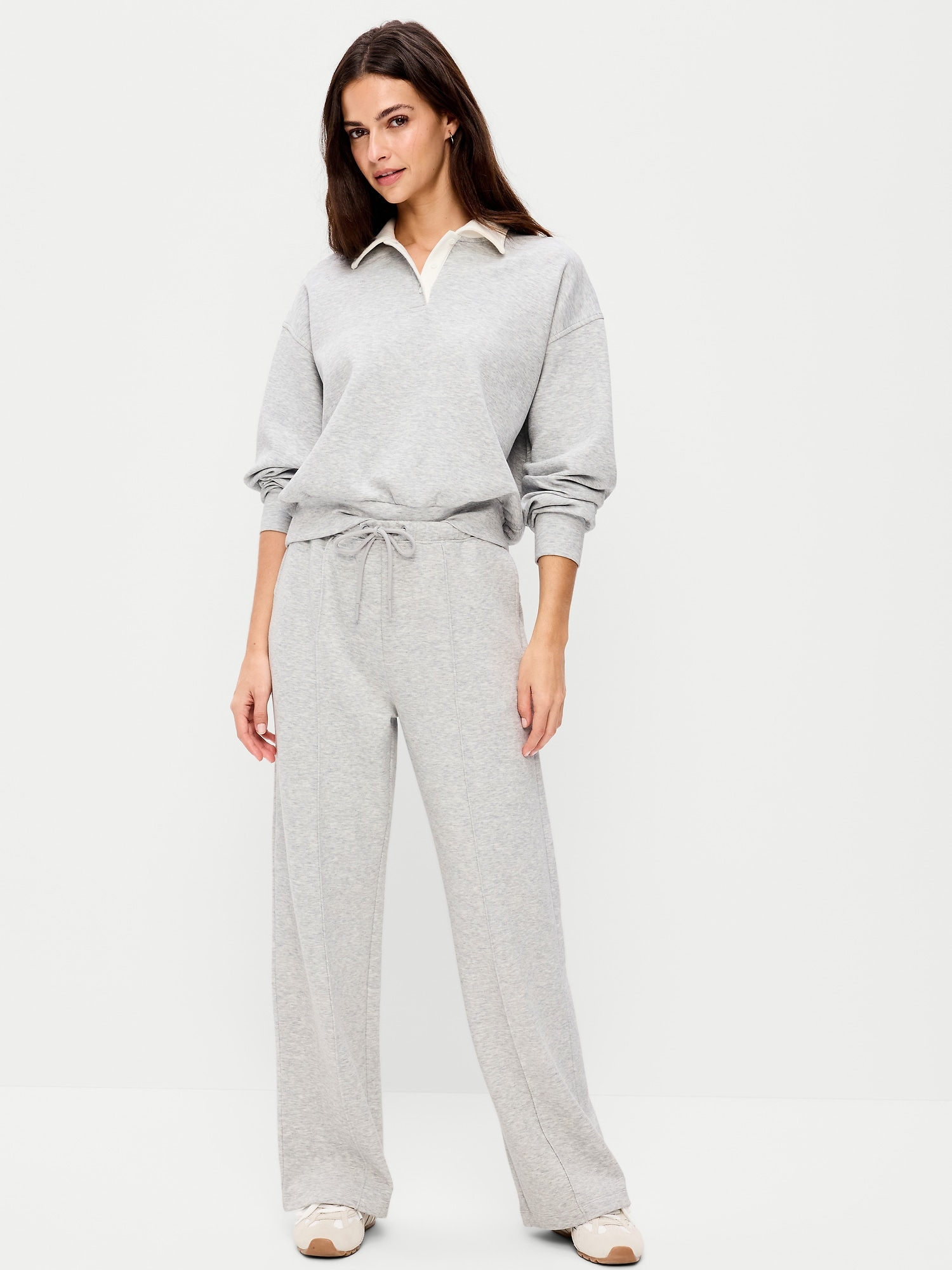 Mid-Rise Dynamic Fleece Textured Wide-Leg Sweatpants