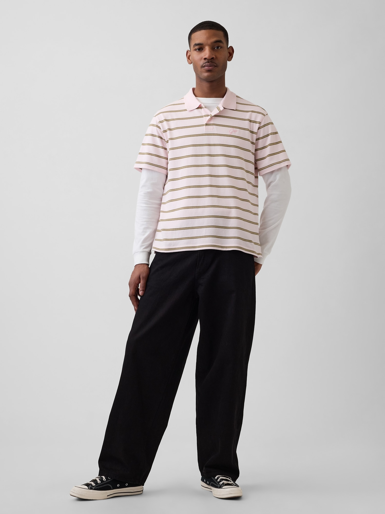 リラックスフィット ピケ クロップド ポロシャツ-1