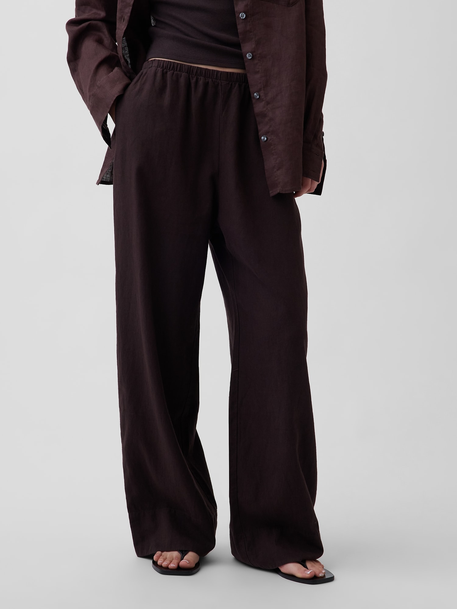 Linen-Blend Easy Wide-Leg Pants