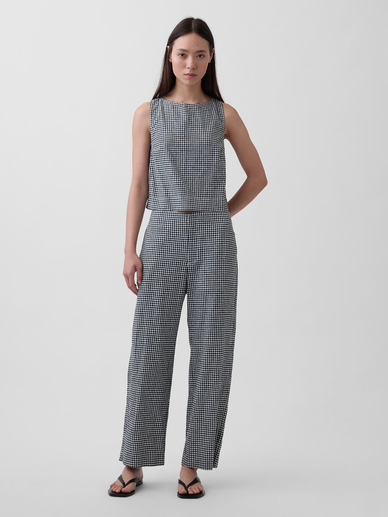 リネンブレンド クロップド シェルタンクトップ-1