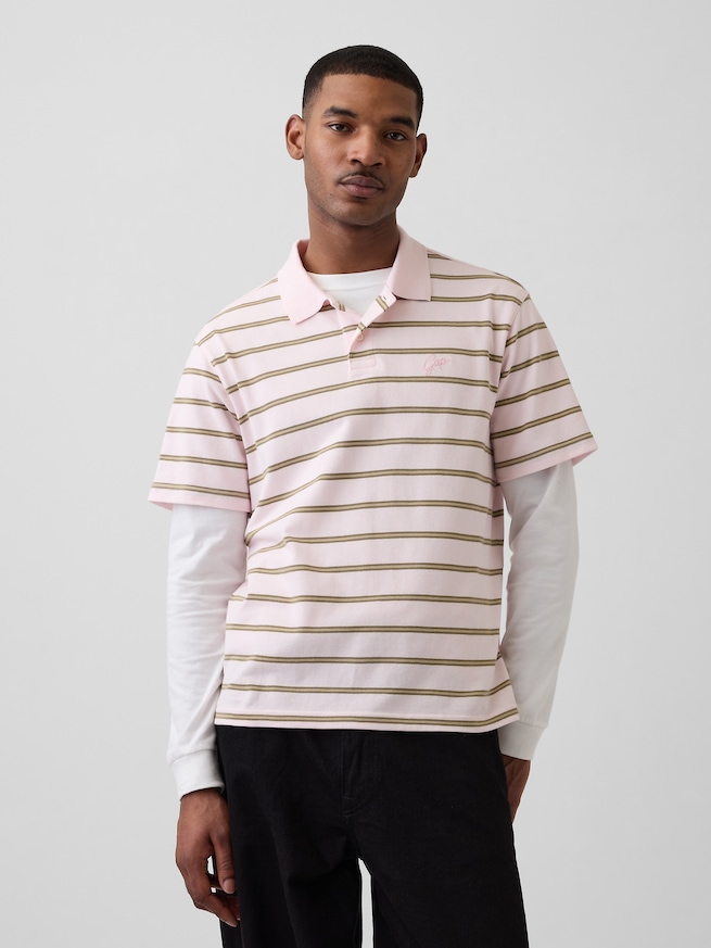 リラックスフィット ピケ クロップド ポロシャツ-0