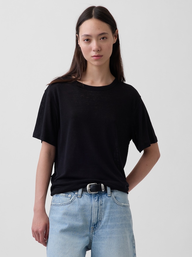 リネンブレンド リラックスフィット Tシャツ-0