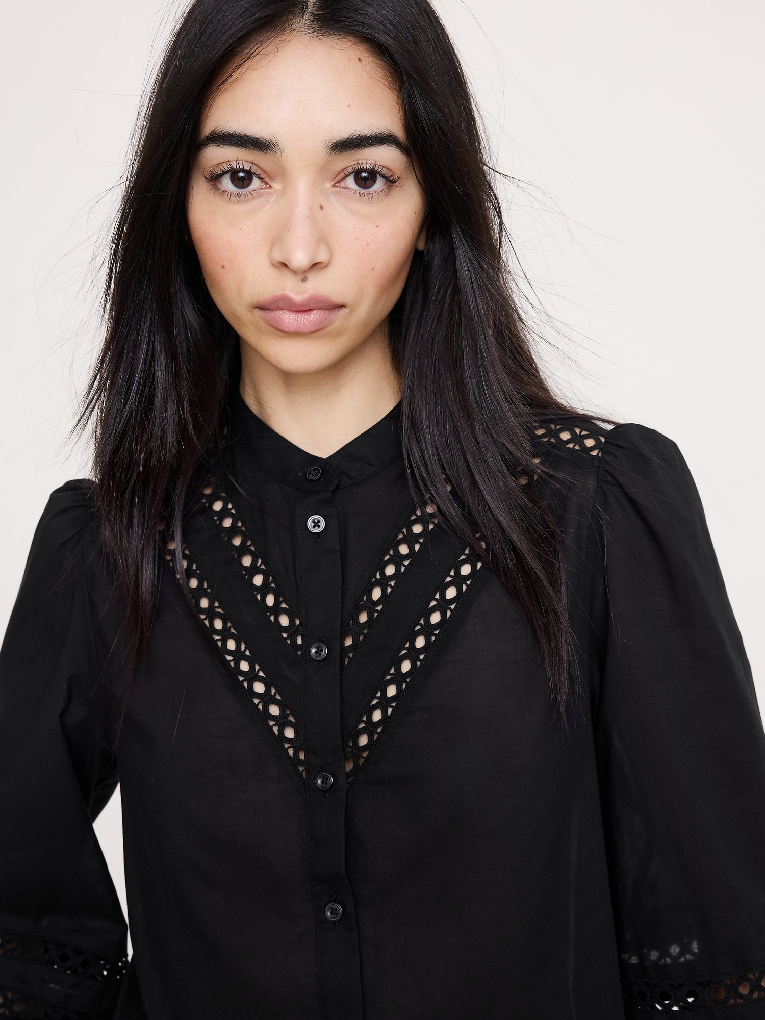 コットン インセットレース ブラウス-2