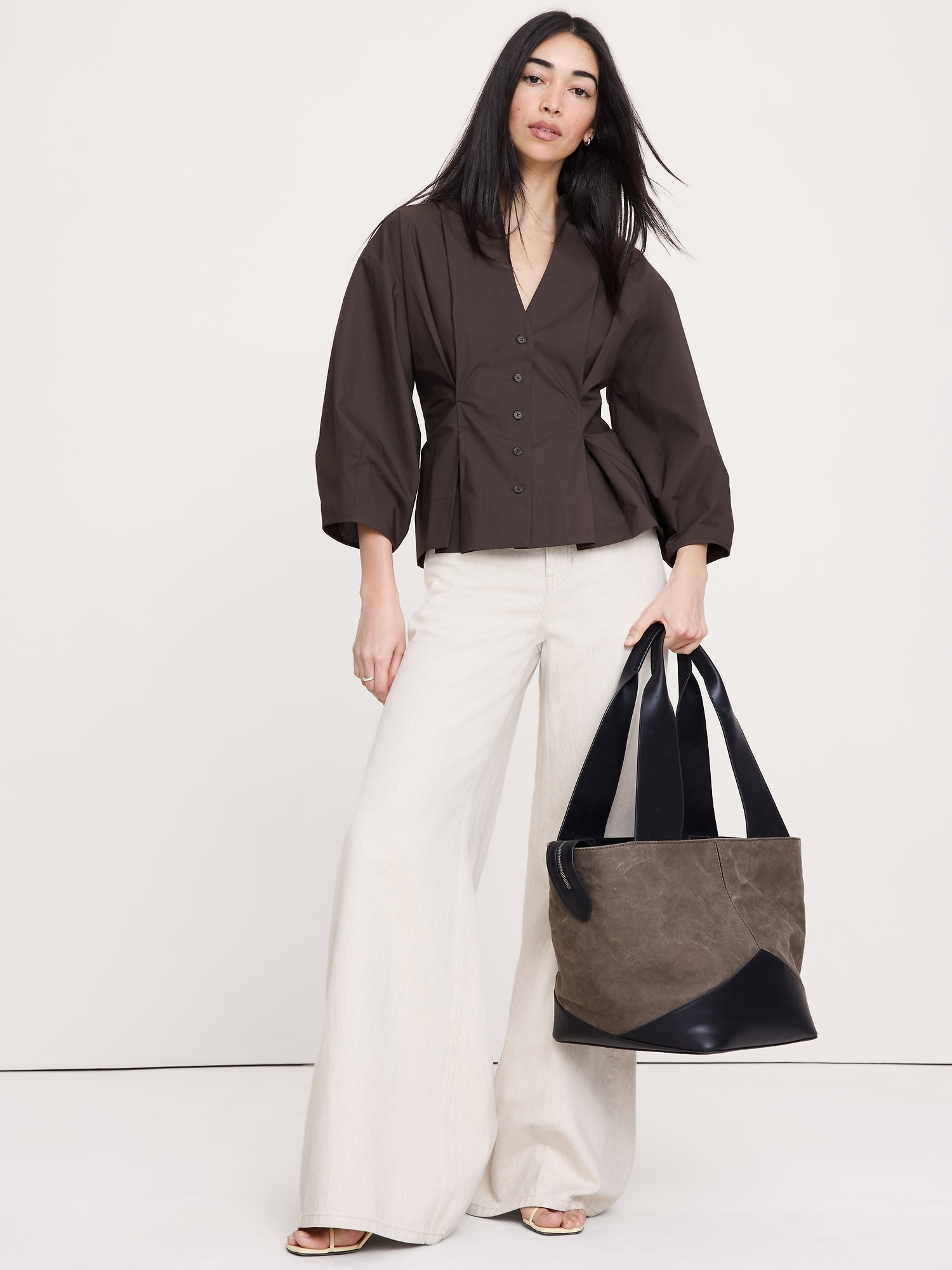 CHEMISIER EN POPELINE DE COTON À TAILLE CINTRÉE