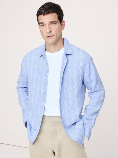 CHEMISE DE COUPE STANDARD EN MÉLANGE DE LIN ET COTON TEXTURÉ