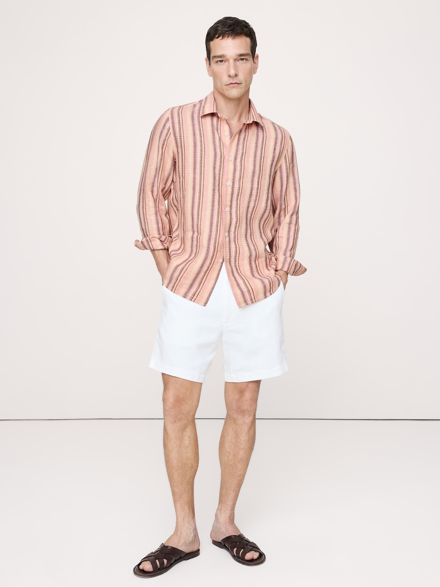 CHEMISE DE COUPE STANDARD EN MÉLANGE DE LIN ET COTON TEXTURÉ