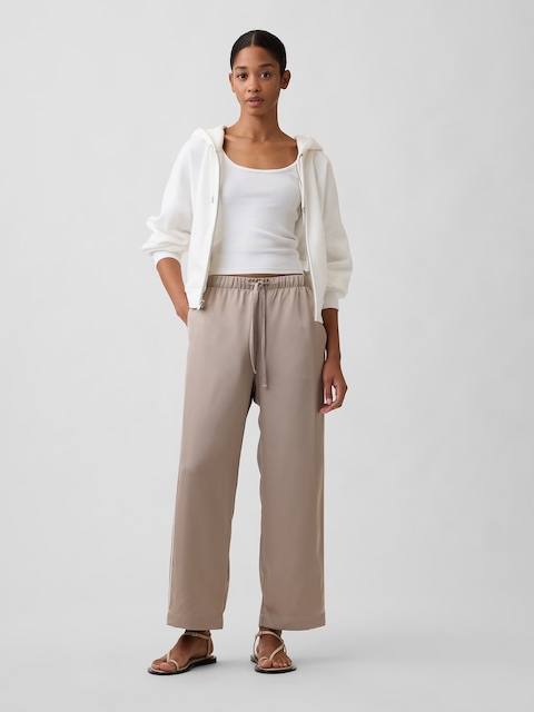 Relaxed Satin Straight-Leg Crop Pants