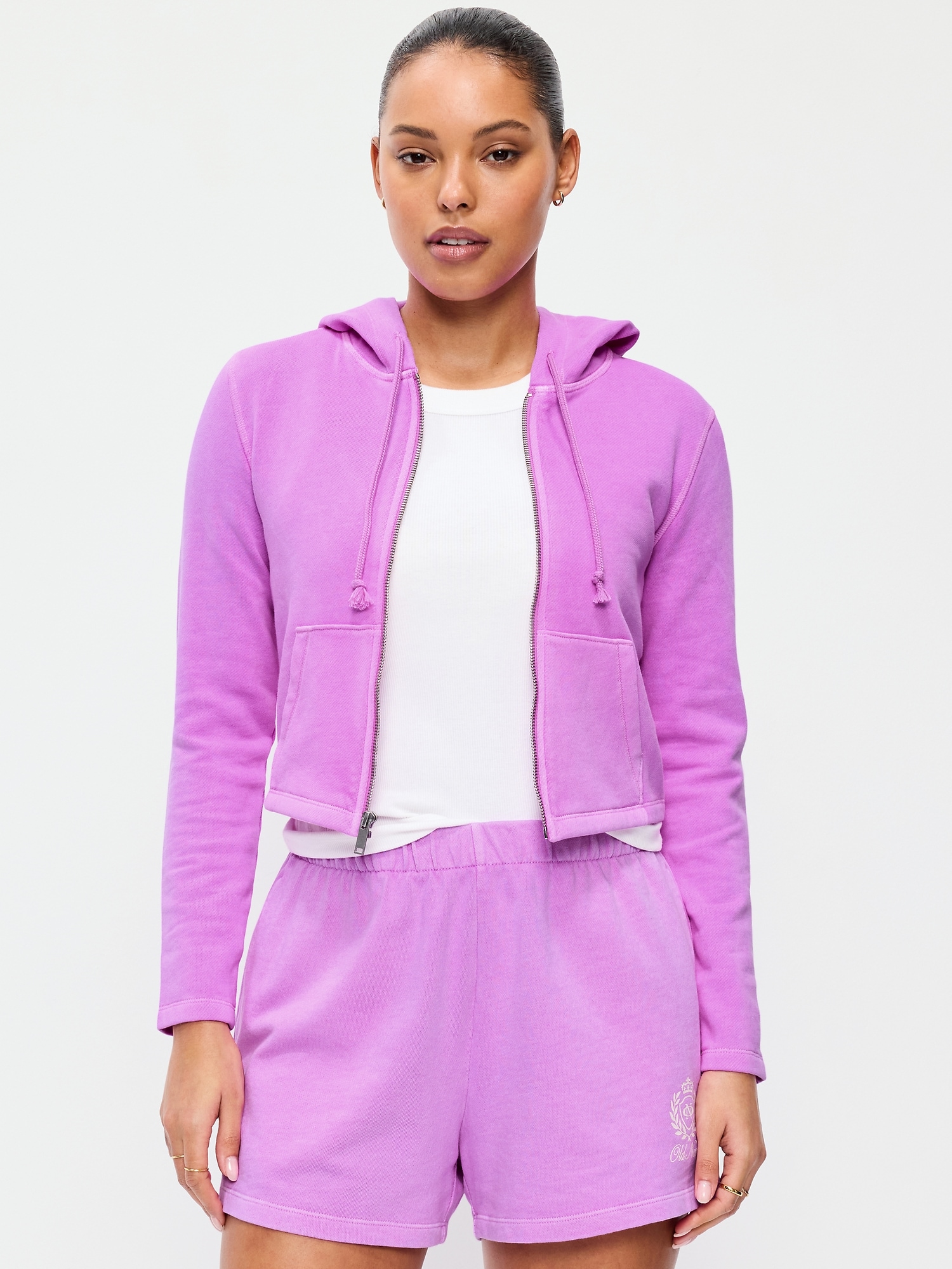 Shrunken Cropped Zip Hoodie Sweatshirt
