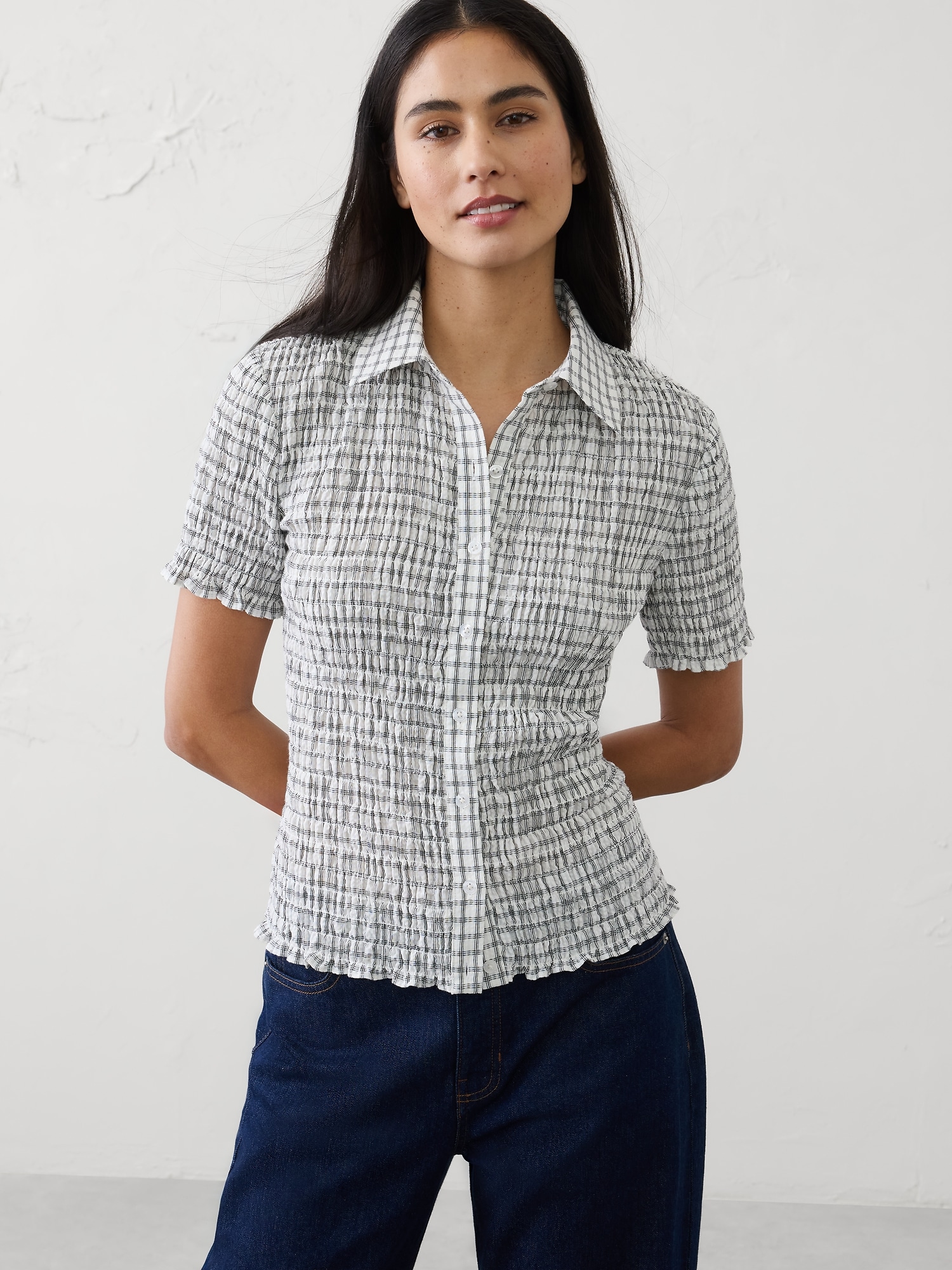 Seersucker Smocked Shirt