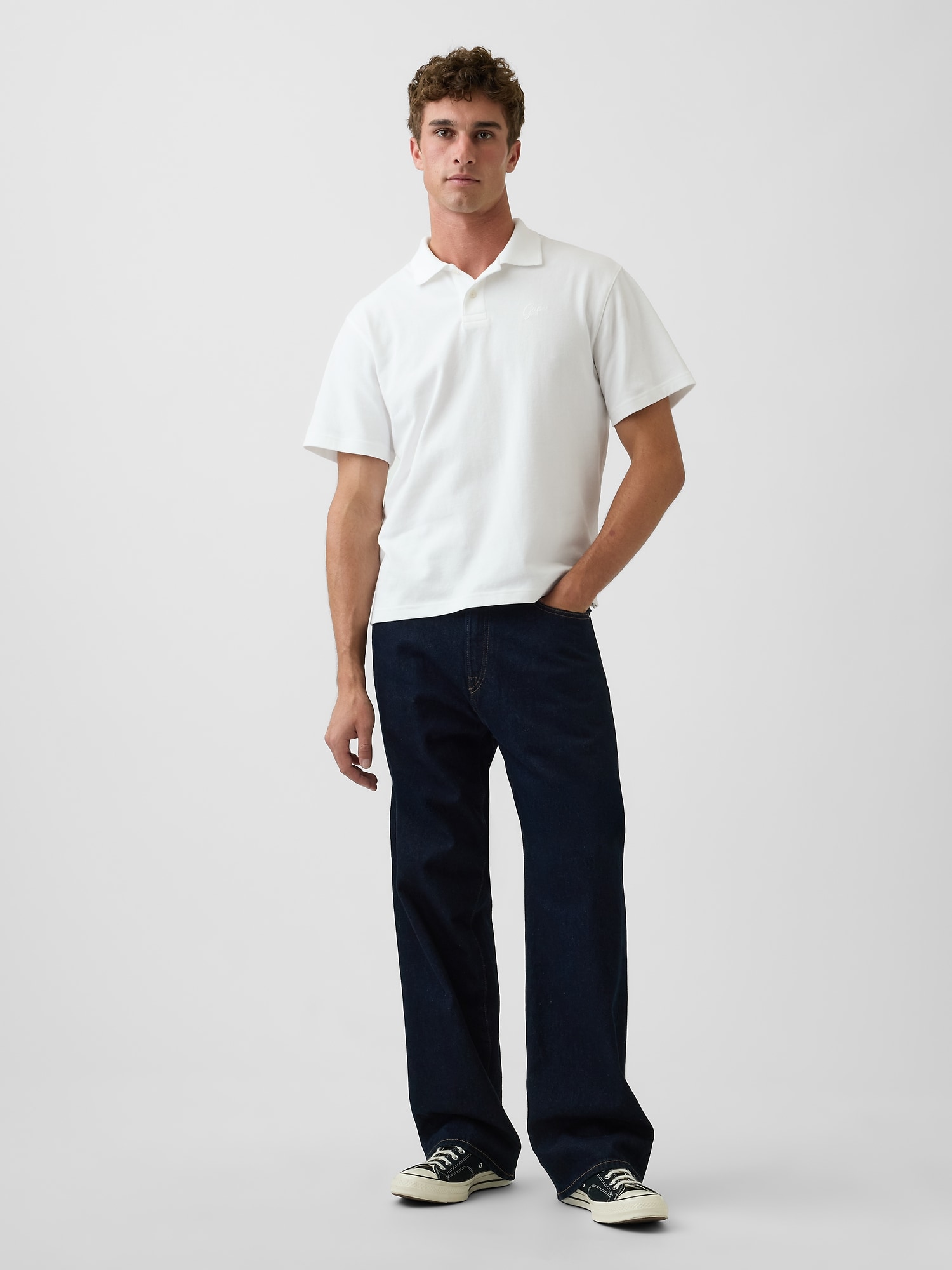 リラックスフィット ピケ クロップド ポロシャツ-1