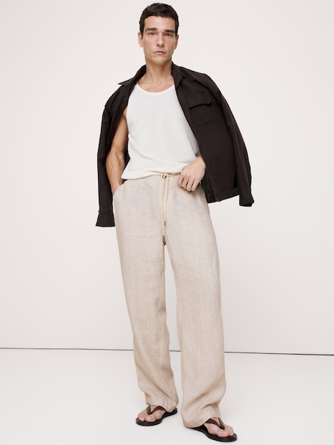 PANTALON DE PLAGE DÉCONTRACTÉ EN LIN À TAILLE EXTENSIBLE