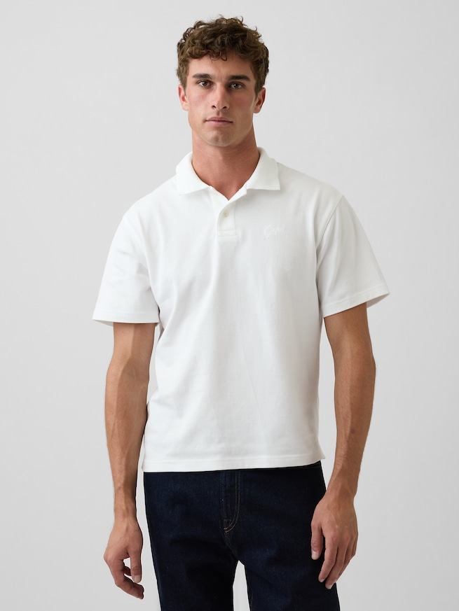 リラックスフィット ピケ クロップド ポロシャツ-0