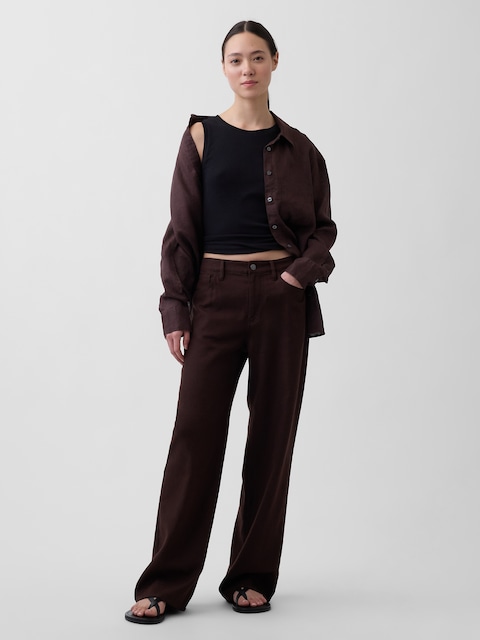 Linen-Cotton Wide-Leg Pants