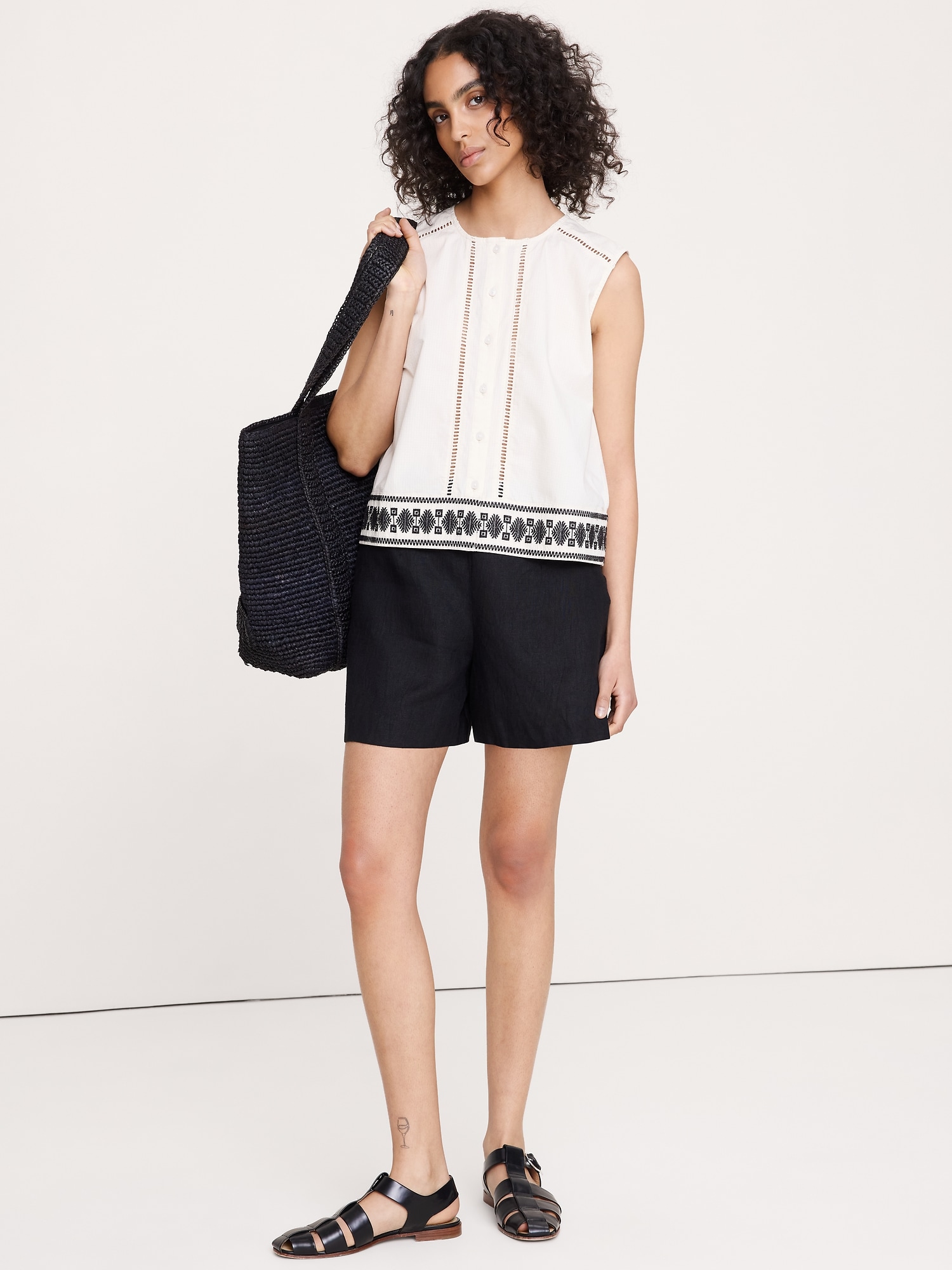 エンブロイダリー ストレッチコットン タンクトップ-2