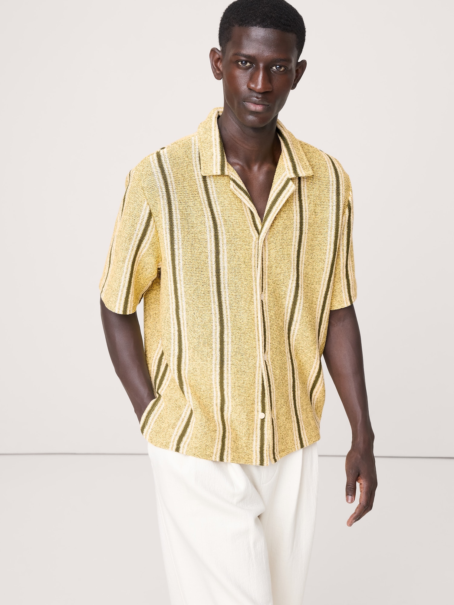 リラックスフィット ストライプ リゾート シャツ-0