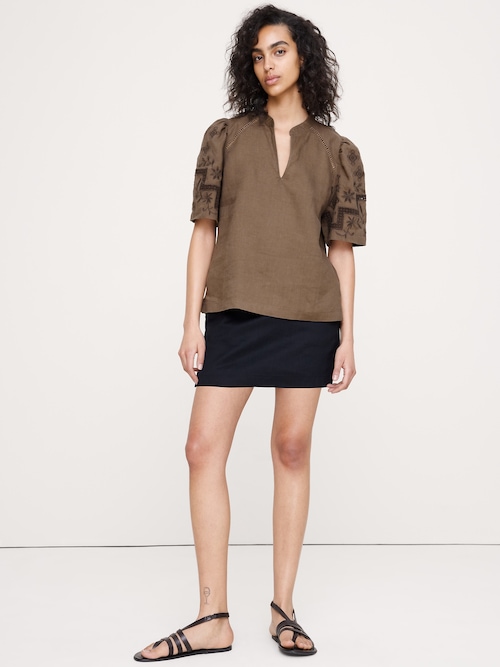 エンブロイダリー リネン パフスリーブ トップス