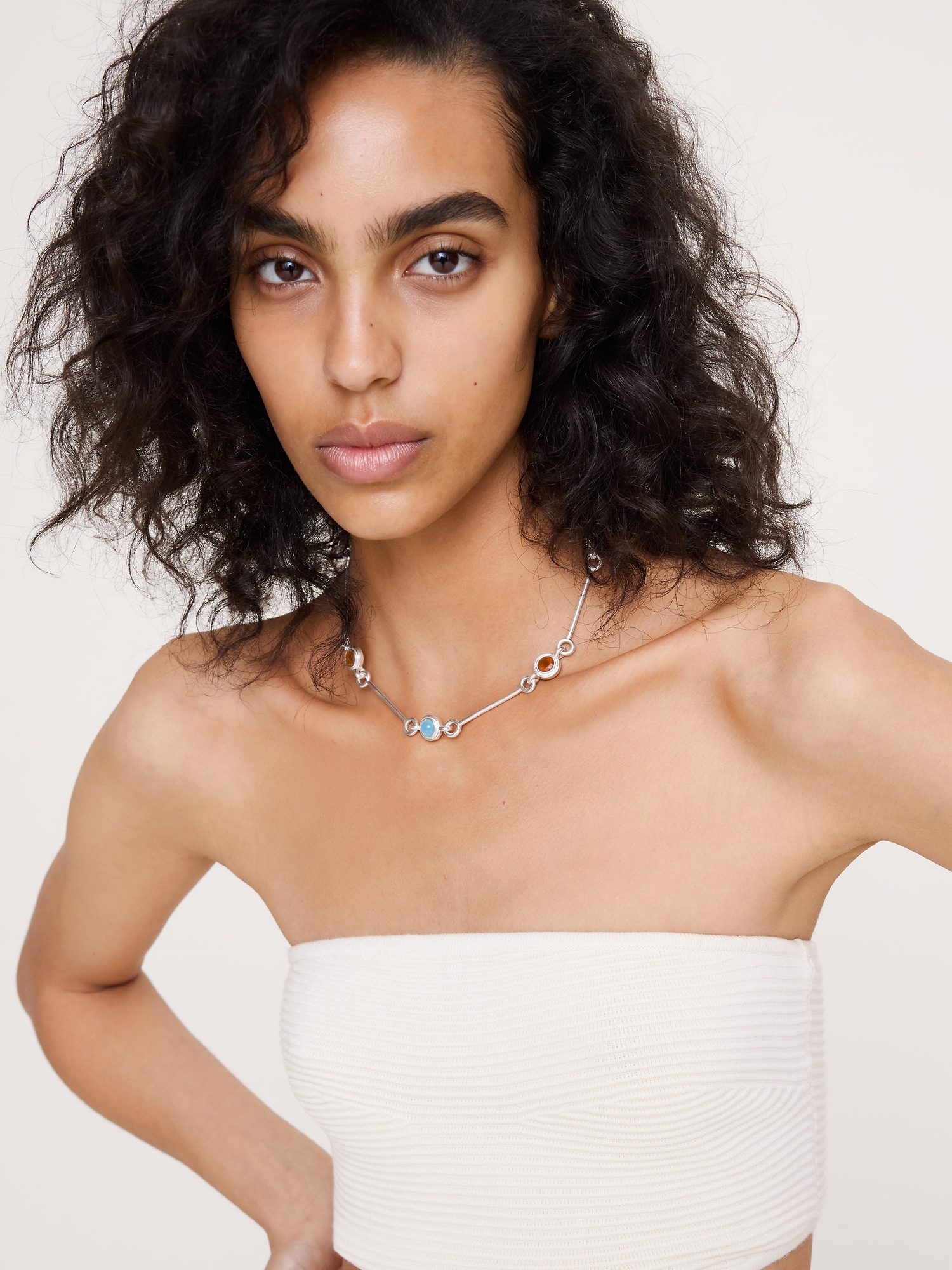 Circle Stone Link Necklace