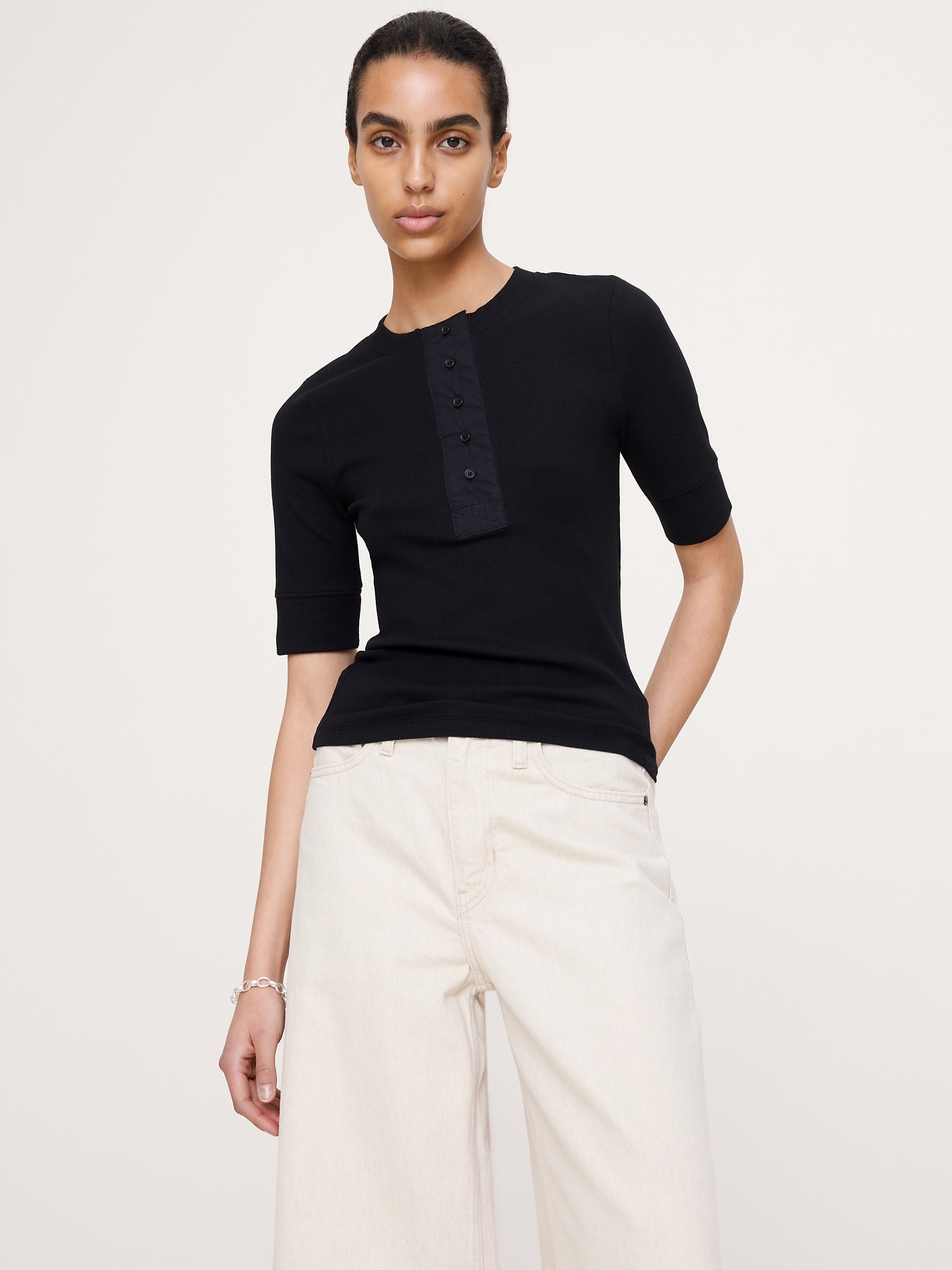 HAUT HENLEY EN TISSU CÔTELÉ