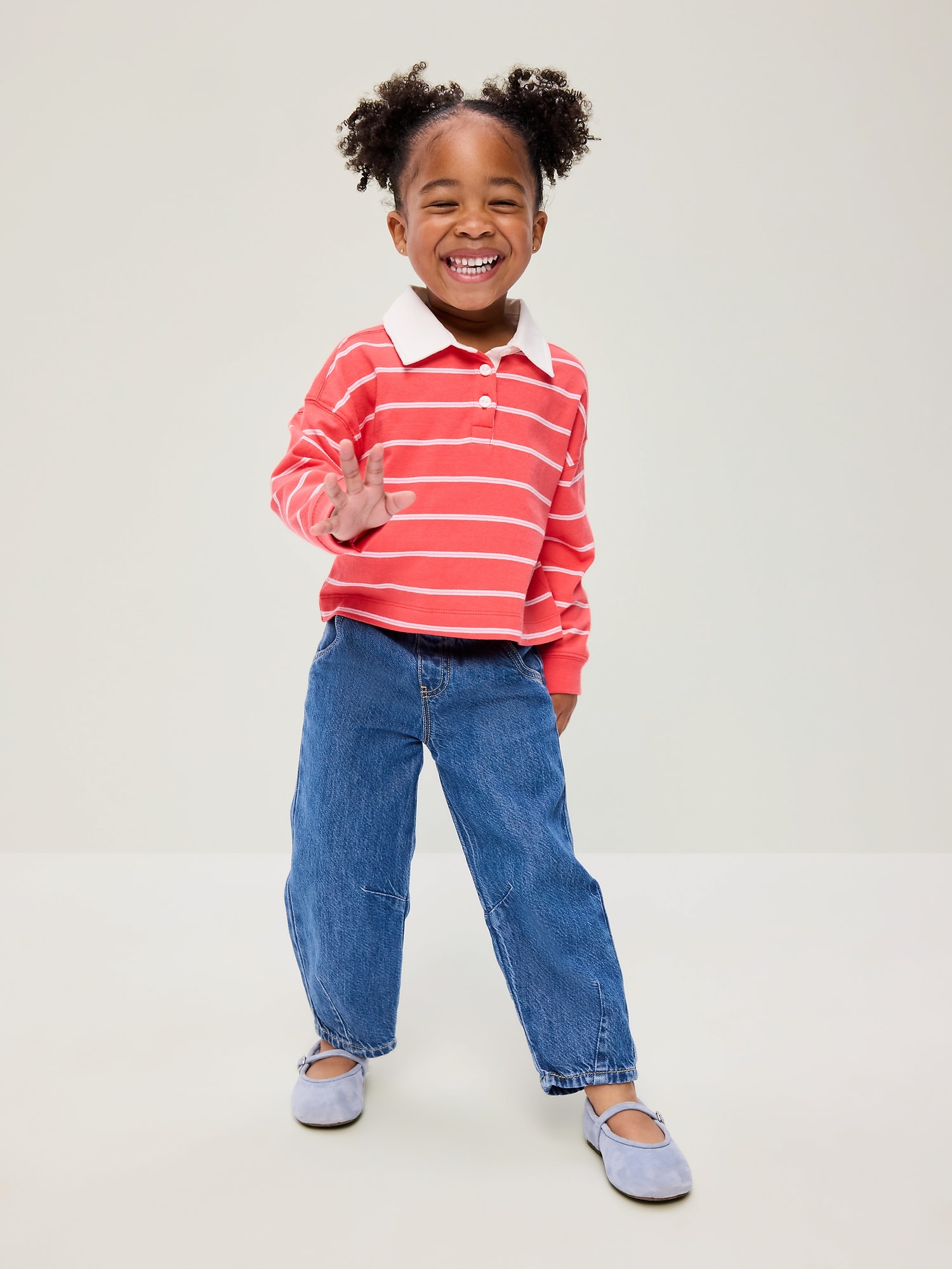 Long-Sleeve Cropped Polo Shirt for Toddler Girls
