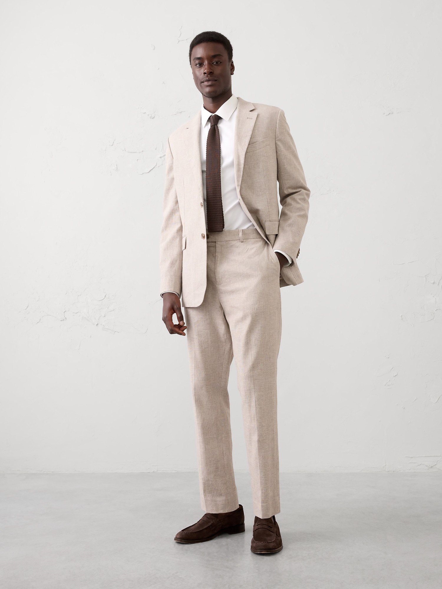 Linen-Blend Glen Plaid Suit Trouser