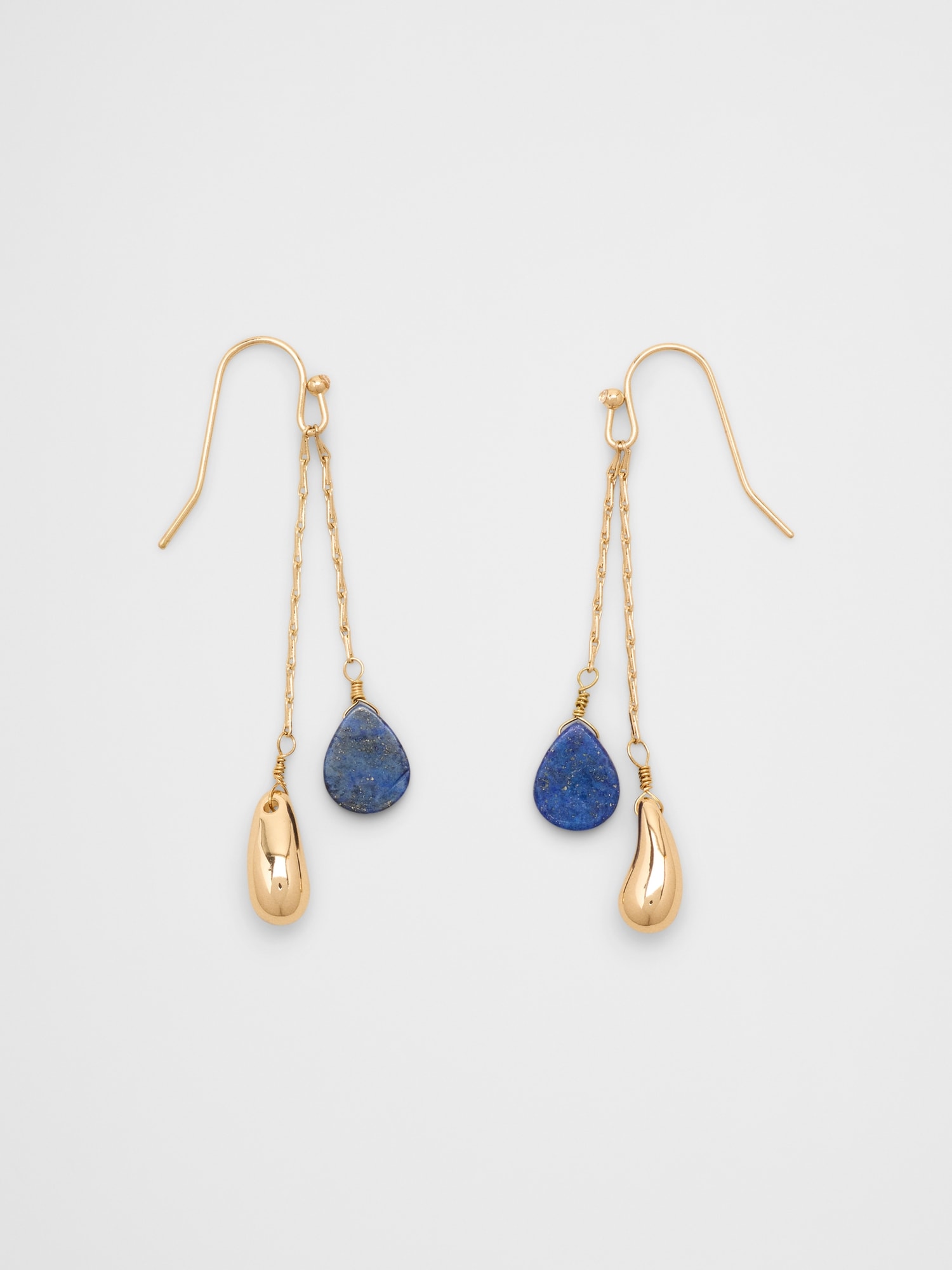 Layered Lapis Bean Delicate Drop Earrings