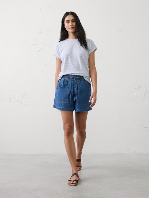 Linen-Blend Cap-Sleeve T-Shirt